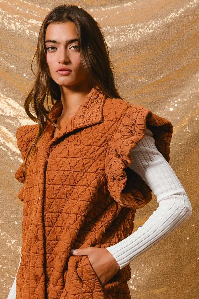 IT2269R-02 | QUILTING KNIT RUFFLE SLEEVE VEST Casual Work Look