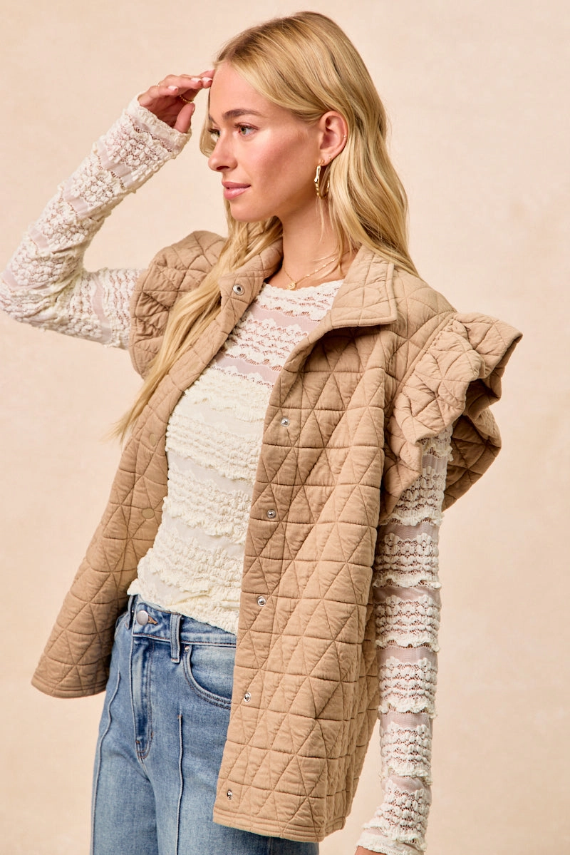 Cozy Texture Minimal Detail IT2269R-02 | QUILTING KNIT RUFFLE SLEEVE VEST