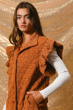 IT2269R-02 | QUILTING KNIT RUFFLE SLEEVE VEST Casual Work Look