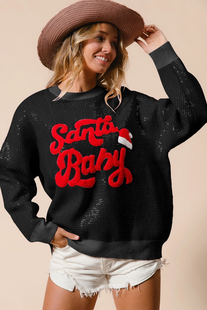 Easy Travel Stretch Ready IT2470R-01 | CHRISTMAS SEQUINS SWEATER TOP