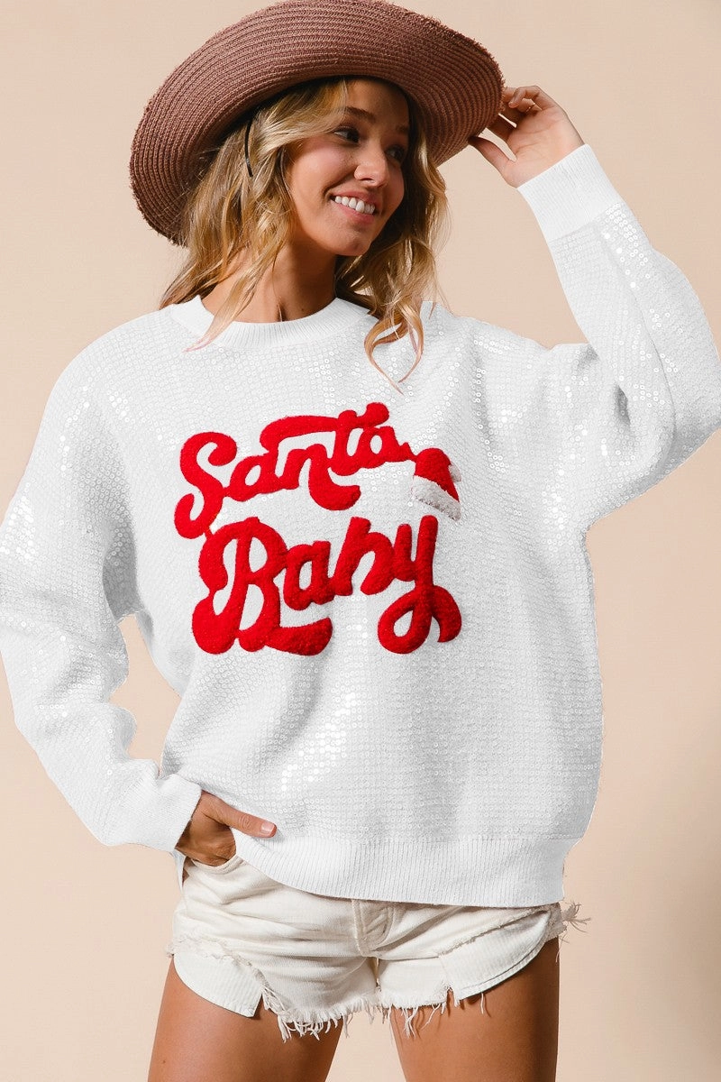 All Day Style Versatile staple IT2470R-01 | CHRISTMAS SEQUINS SWEATER TOP
