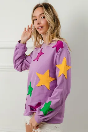 IT2683G-02 | STAR PATCHES MARDI GRAS SWEATSHIRT Sleek Layer Look Functional Fit