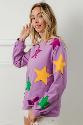 IT2683G-02 | STAR PATCHES MARDI GRAS SWEATSHIRT Fall Ready Gender Inclusive