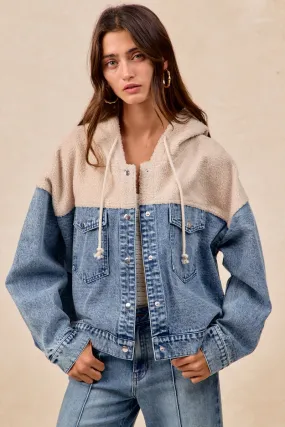 IT2959R-01 | WASHED DENIM FLEECE MIX AND MATCH HOODIE JACKET Workwear High-rise waist