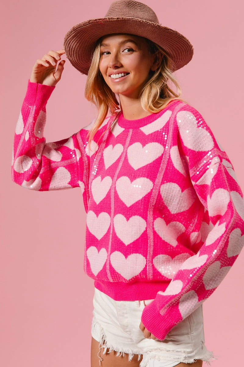 IT3046-01 | CLEAR SEQUIN ALL-OVER VALENTINE SWEATER Comfy Stretch Office Ready