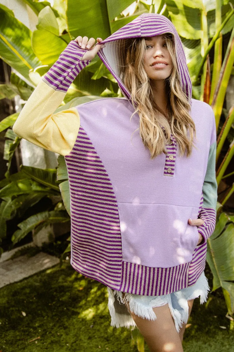 Smart Casual Comfy Stretch IT3105-01 | KANGAROO POCKET STRIPES MARDI GRAS HOODED PULLOVER