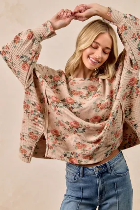 Outdoor Adventure IT3426G-16 | FLORAL PRINT OVERSIZED WAFFLE THERMAL SWEATSHIRT