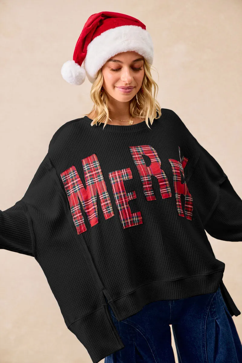 IT3426G-20 | CHRISTMAS PLAID MERRY LETTERING SWEATSHIRT Durable Stitching Functional Fit