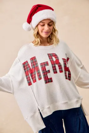 Luxury Appeal IT3426G-20P | CHRISTMAS PLAID MERRY LETTERING SWEATSHIRT