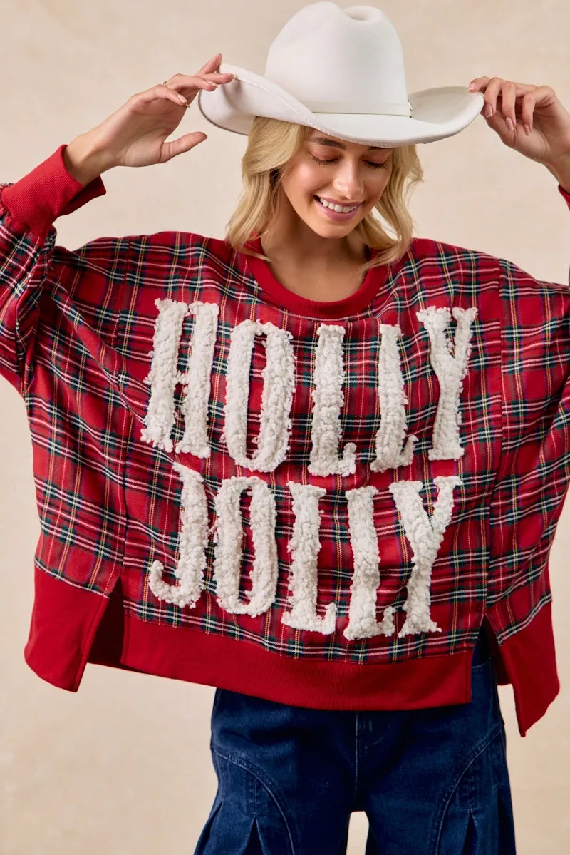Daywear High Waist IT3426G-23P | HOLLY JOLLY CHRISTMAS PLAID OVERSIZED SWEATSHIRT