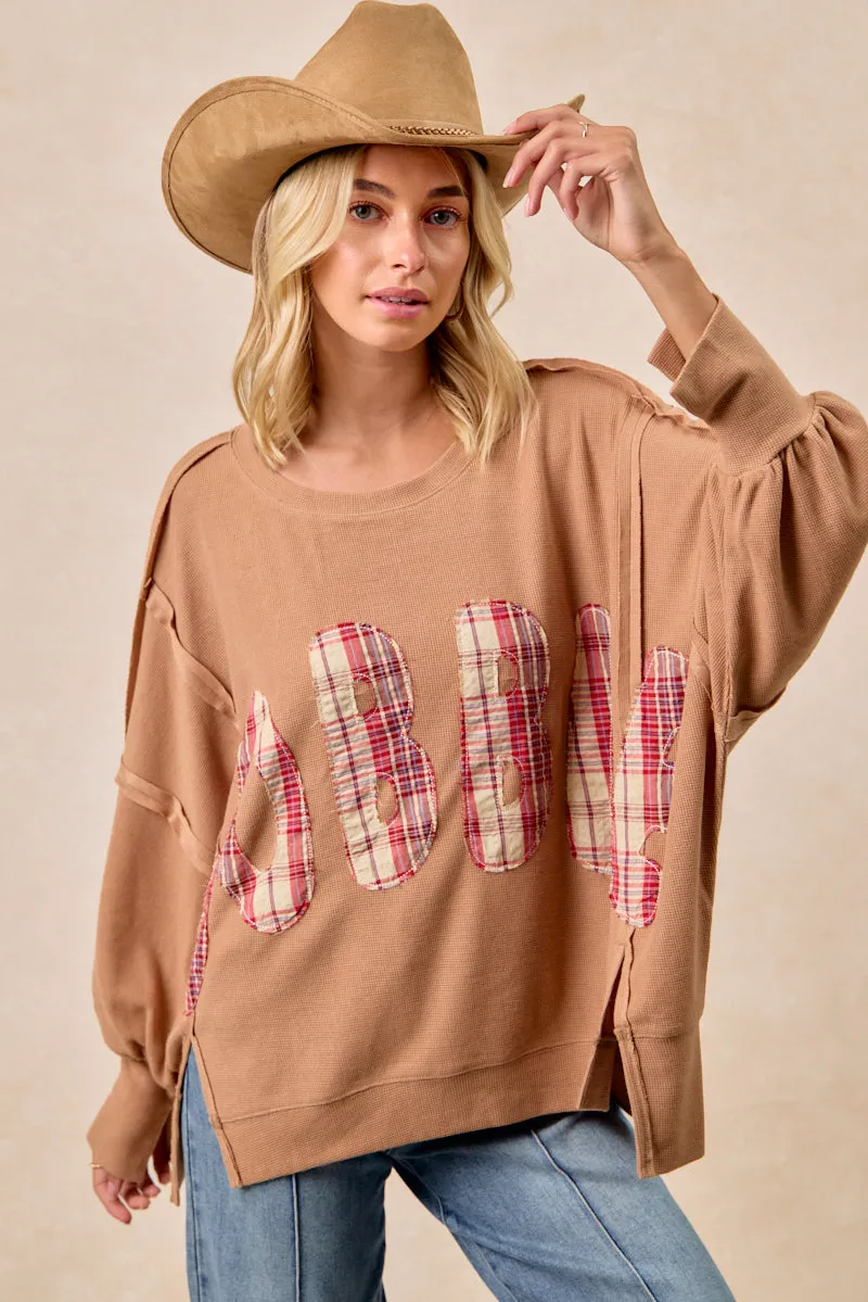 Weather Ready Modern Minimal IT3426G-26 | THANKSGIVING GOBBLE LETTER PATCHES SWEATSHIRT