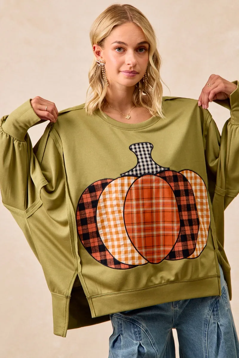 Day Hike Style IT3426G-27 | PLAID PUMPKIN PATCHWORK FRENCH TERRY SWEATSHIRT