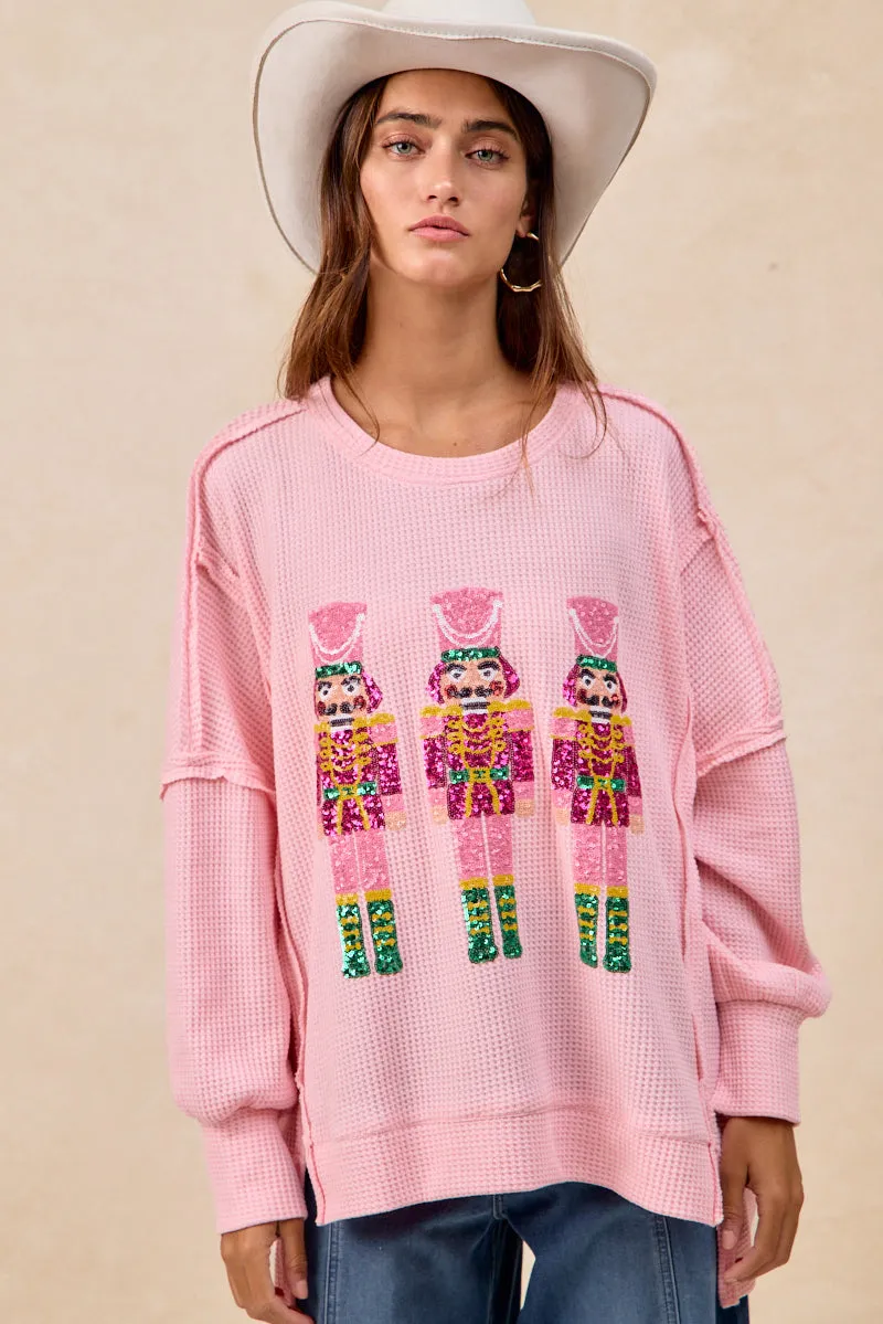 IT3426G-46 | CHRISTMAS SEQUIN NUTCRACKERS EMBROIDERY SWEATSHIRT Sleek Utility