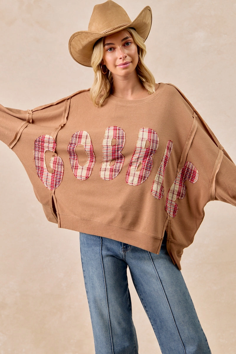 Wardrobe Essential Casual Vibe IT3426G-26 | THANKSGIVING GOBBLE LETTER PATCHES SWEATSHIRT