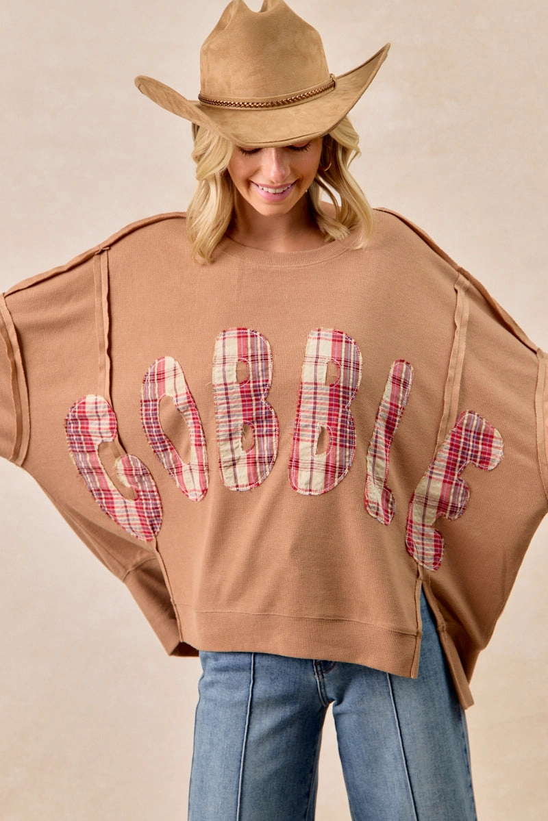 IT3426G-26 | THANKSGIVING GOBBLE LETTER PATCHES SWEATSHIRT Water-resistant