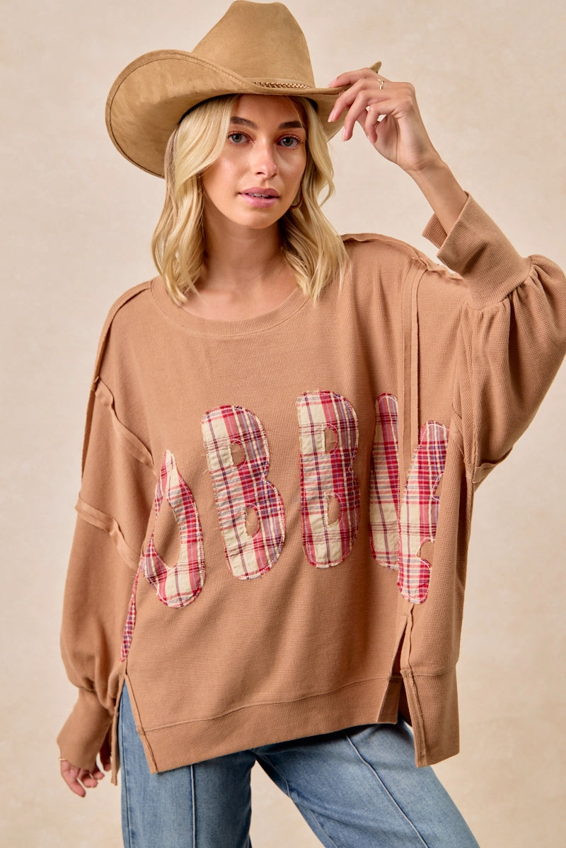 IT3426G-26 | THANKSGIVING GOBBLE LETTER PATCHES SWEATSHIRT Everyday Comfort