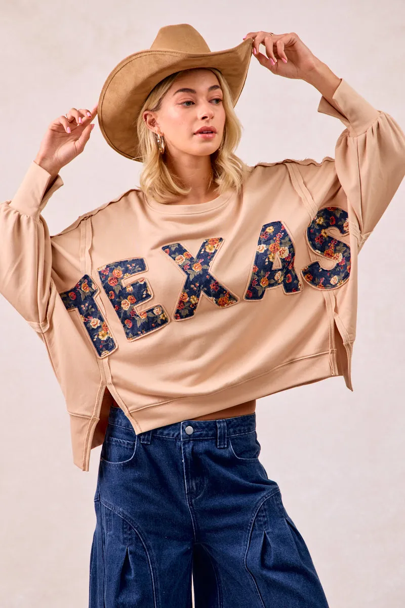 IT3426R-09 | FLORAL TEXAS LETTER PATCHE FRENCH TERRY SWEATSHIRT Waist Belt