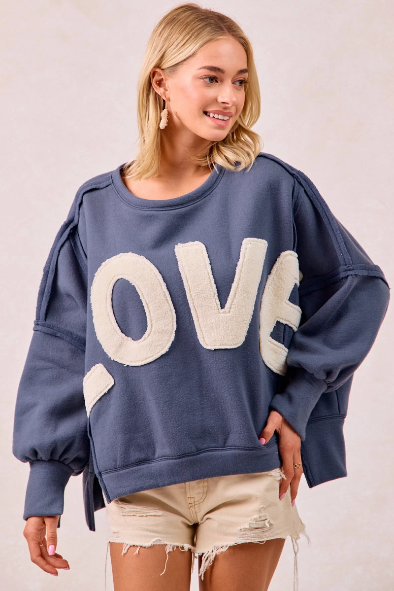 color block IT3426R-10 | LOVE PATCHWORK FLEECE SWEATSHIRT