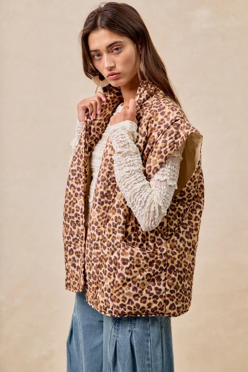IT3481-02 | LEOPARD PRINT QUILTED VEST Everyday Urban Style Compact Fit Look