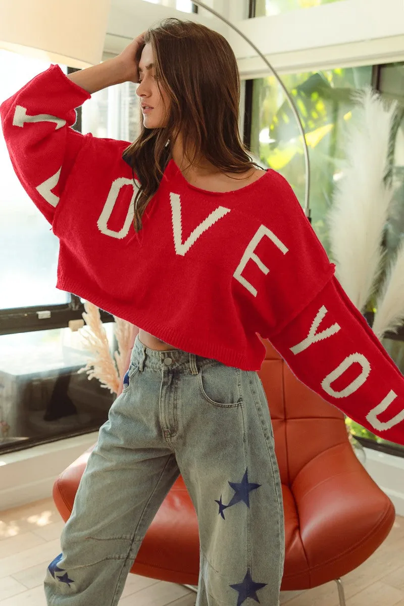 Essential Casual Look Cold Day Look IT3482-01 | I LOVE YOU LETTER KNIT TOP