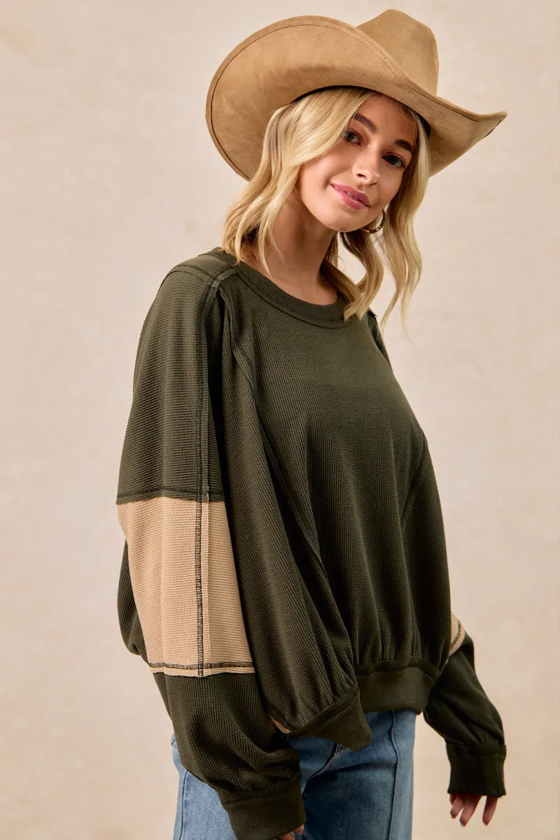 IT3795S-12 | TEXTURED RIB CONTRAS BLOCK TOP WITH STITCH Down Stuffed Wind Stop