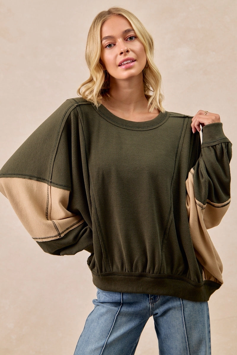 Work Flex IT3795S-12 | TEXTURED RIB CONTRAS BLOCK TOP WITH STITCH