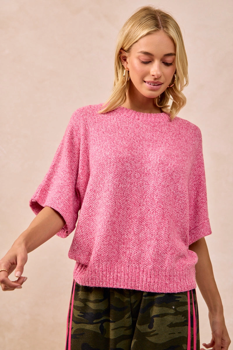 Multi Purpose Layer IT4122-01 | TEXTURED KNIT HALF SLEEVES TOP