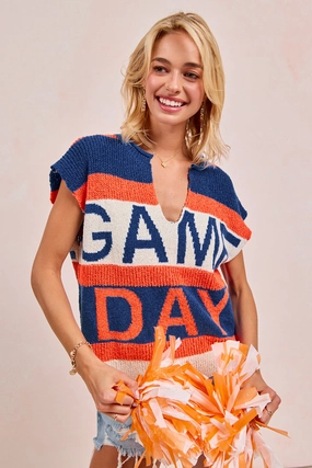 IT4126S-03 | GAMEDAY THEME SLEEVELESS KNIT TOP Flexible Fit Modern Travel Look