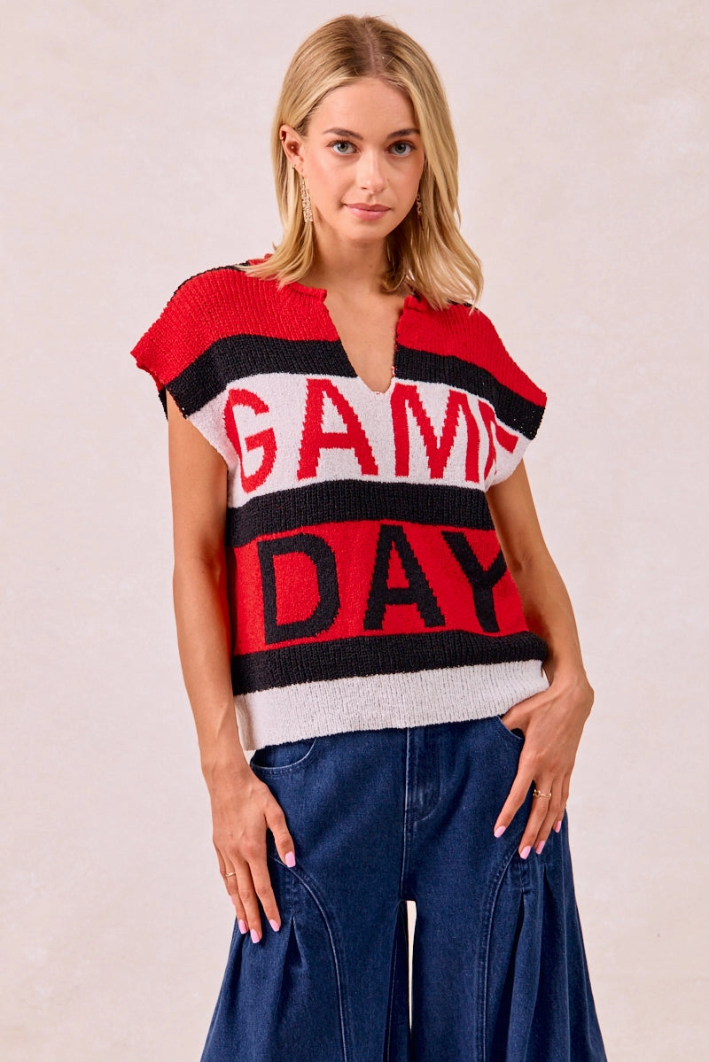 IT4126S-03 | GAMEDAY THEME SLEEVELESS KNIT TOP Urban Wear Versatile Fit Layer