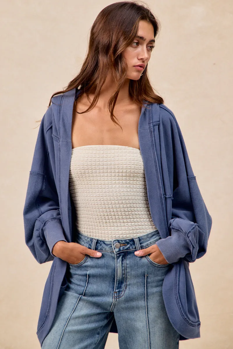 IT4287G-01 | WASHED FRENCH TERRY OVERSIZED HOODED CARDIGAN On The Go Travel Layer