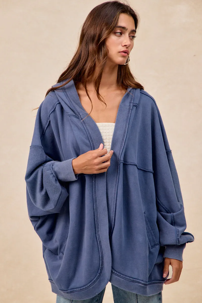 Trendy Must Have Versatile Design IT4287G-01 | WASHED FRENCH TERRY OVERSIZED HOODED CARDIGAN