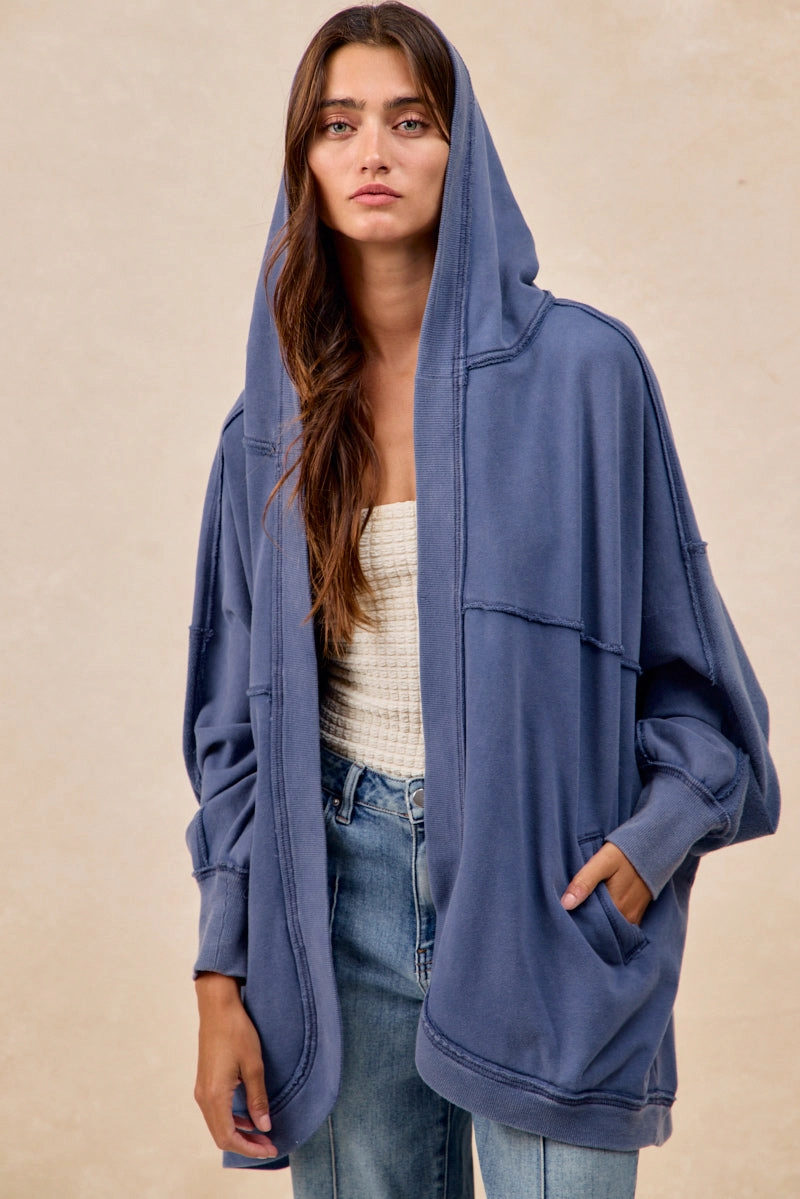 Eco-Lining Bright Feel IT4287G-01 | WASHED FRENCH TERRY OVERSIZED HOODED CARDIGAN