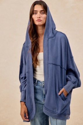 Eco-Lining Bright Feel IT4287G-01 | WASHED FRENCH TERRY OVERSIZED HOODED CARDIGAN