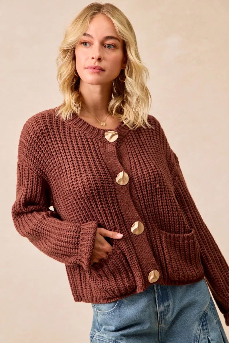 Fast Move Effortless Look IT4313R-01 | SOLID SWEATER CARDIGAN WITH FRONT POCKET