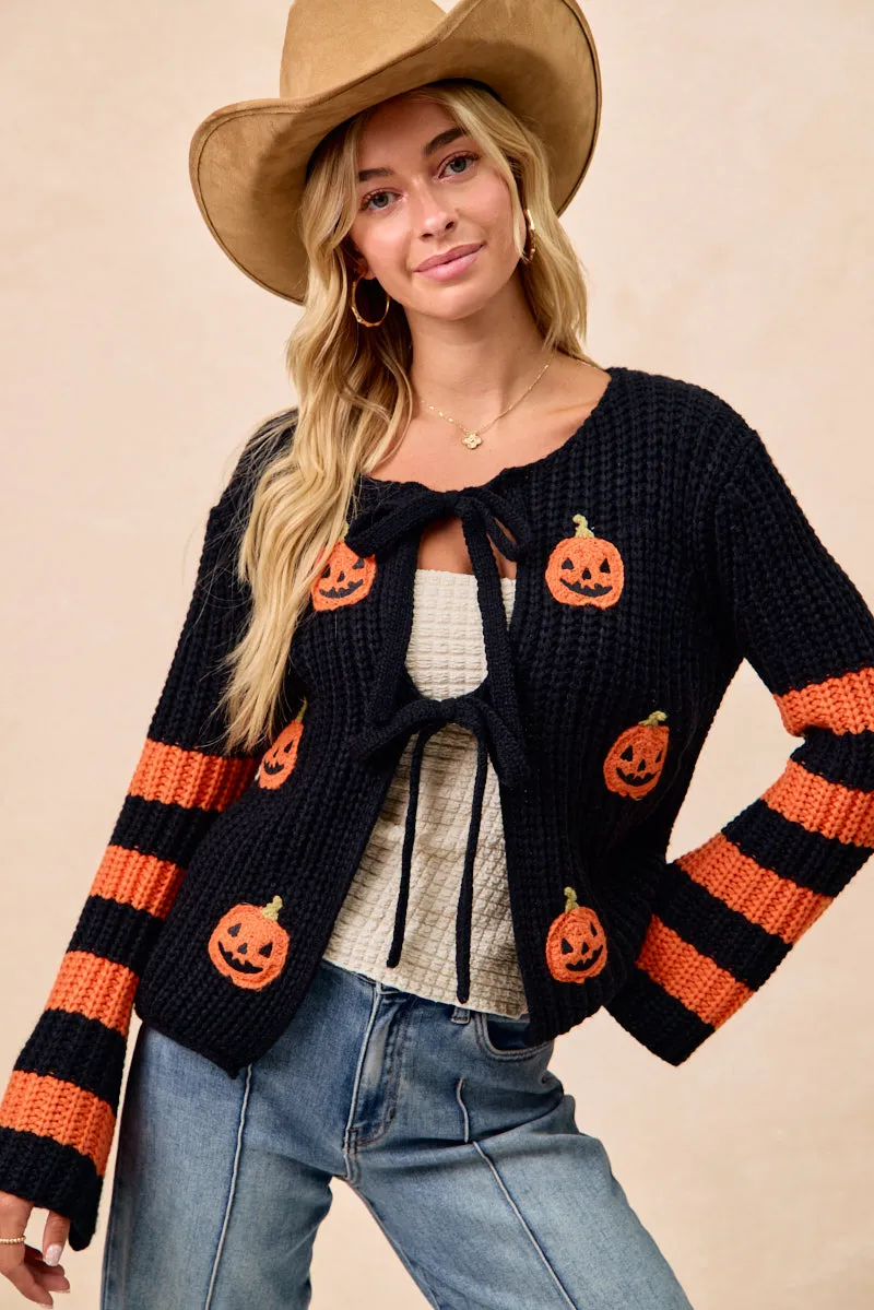 Faux Fur Collar IT4322S-03 | HALLOWEEN THEME FRONT BOW TIED CARDIGAN