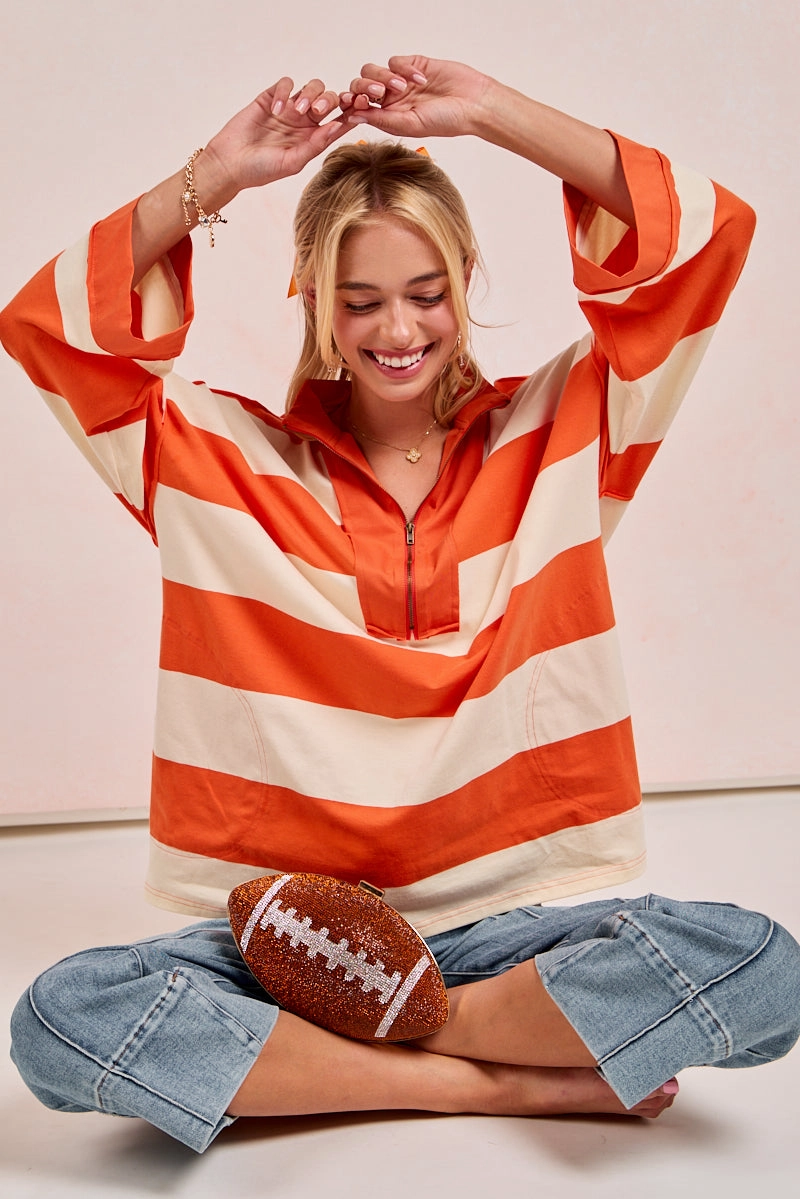 IT4346-01 | GAMEDAY THEME STRIPED JERSEY TOP WITH WIDE OPEN Unisex Casual Fit
