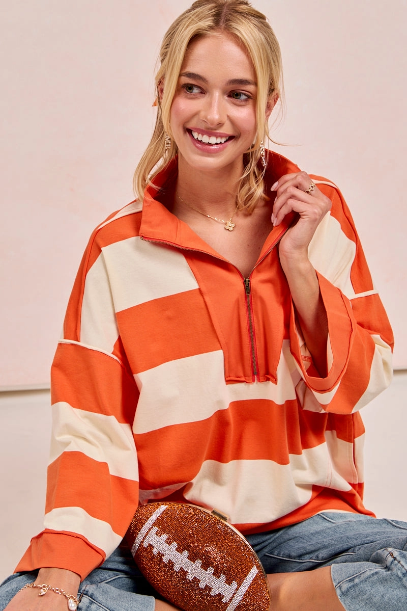 All Occasion IT4346-01 | GAMEDAY THEME STRIPED JERSEY TOP WITH WIDE OPEN