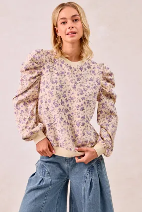 Classic Fit Light Day Jacket IT4360G-02 | FLORAL PRINTED CORDUROY EXAGGERATED SHOULDER SLEEVES TOP
