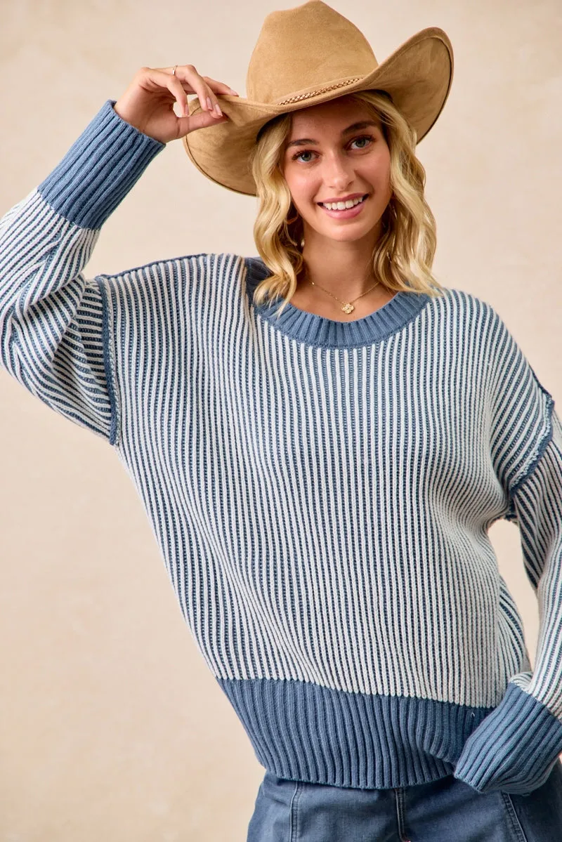 IT4372S-01 | TWO TONE RIB KNIT RELAXED FIT SWEATER TOP Quick Pack Day To Night