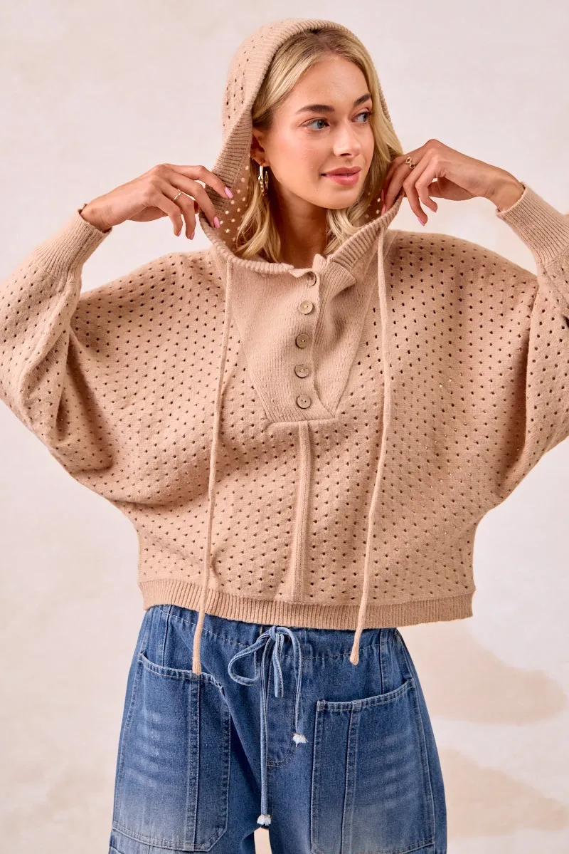 IT4378S-01 | TEXTURED KNIT BUTTONED HOODIE TOP Fashion Trend