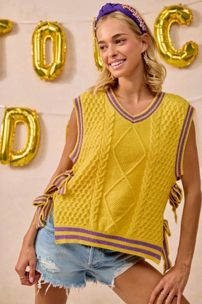 IT4385H-01 | GAMEDAY THEME TEXTURED KNIT SWEATER TOP Travel Must Flexible Layer Fit