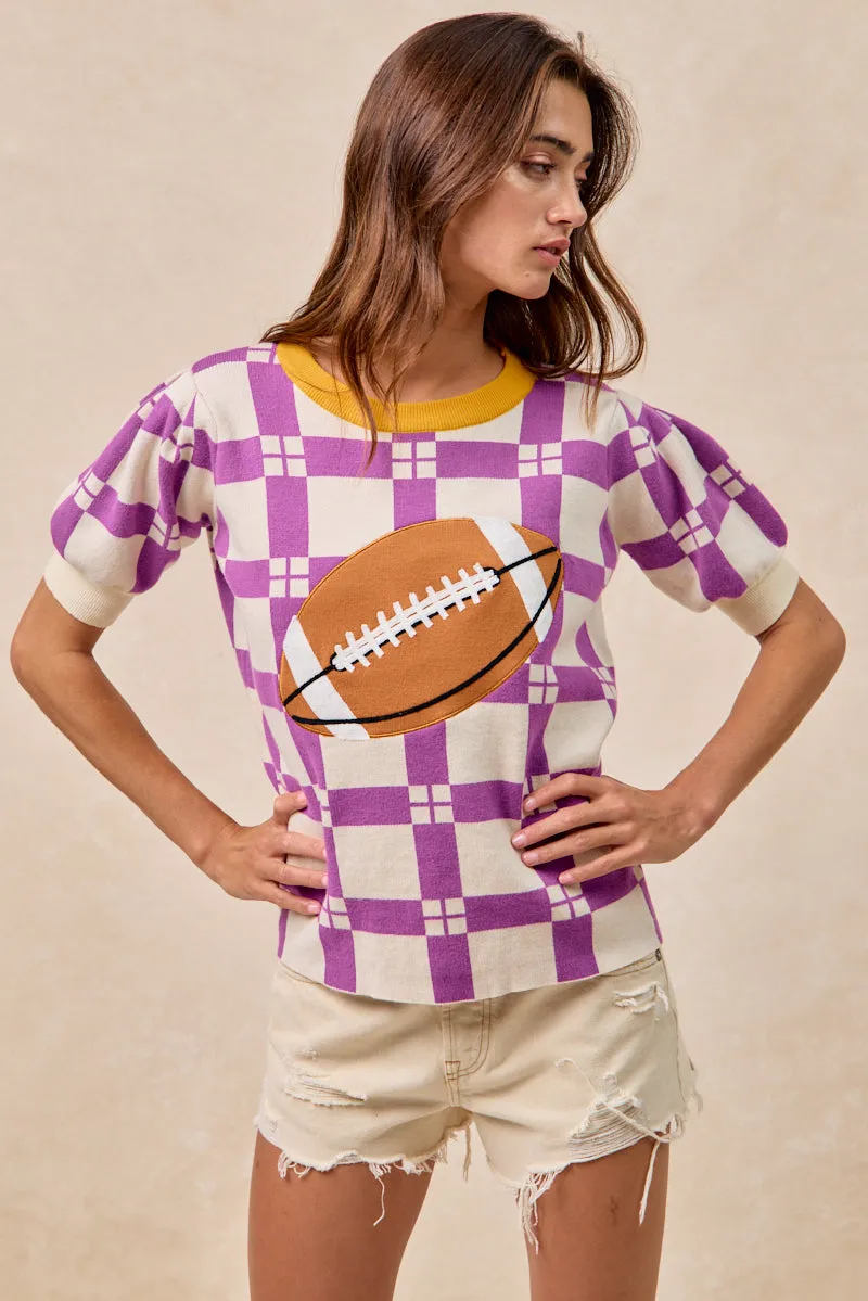 IT4410H-01 | GAMEDAY THEME CHECKER PATTERN FOOTBALL PATCHED TOP Quilted Pattern Army Style