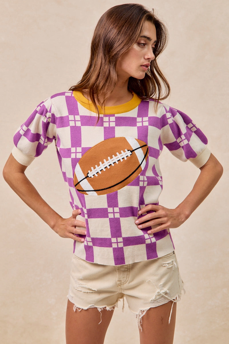 Airy Feel Pull-on style IT4410H-01 | GAMEDAY THEME CHECKER PATTERN FOOTBALL PATCHED TOP
