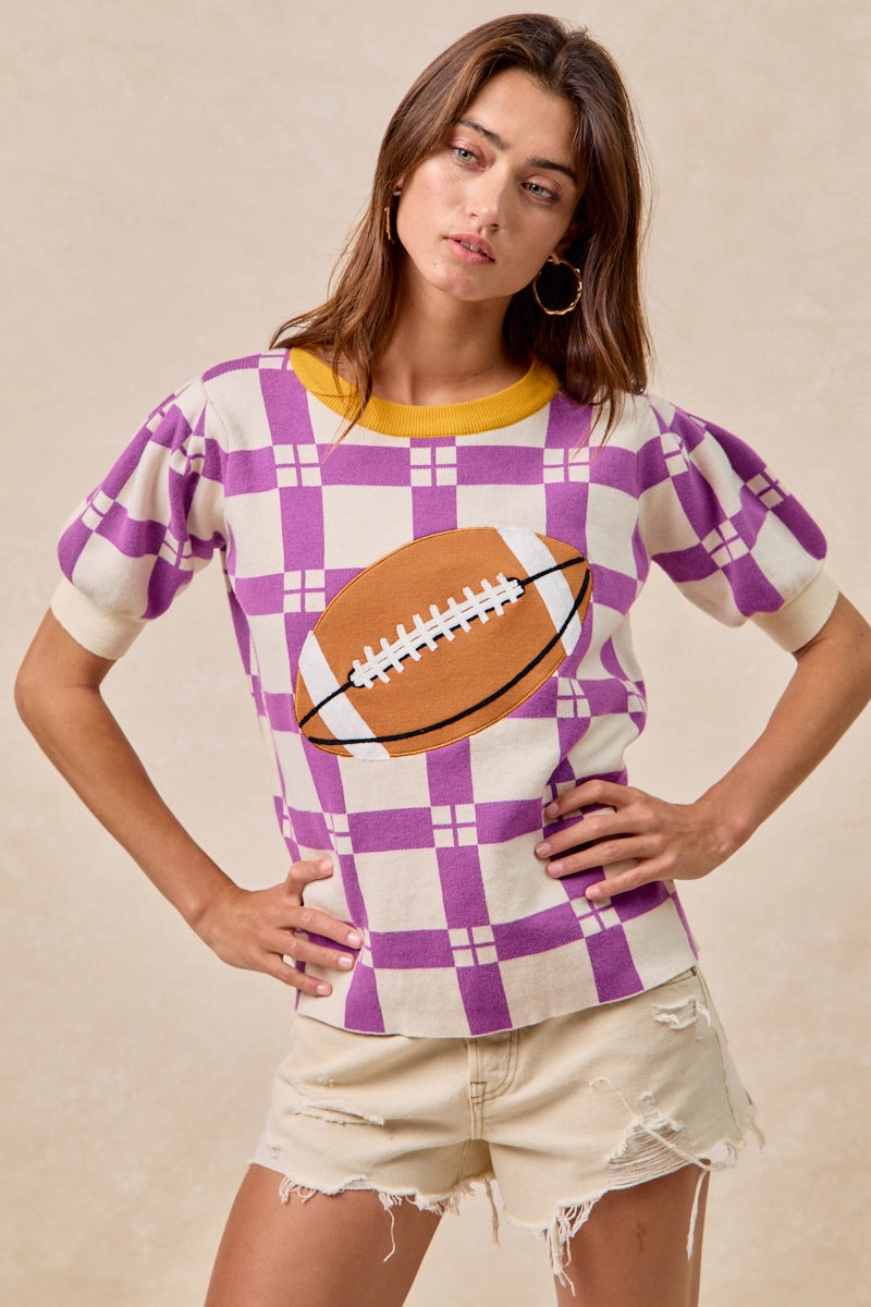 Tailored Fit Machine washable IT4410H-01 | GAMEDAY THEME CHECKER PATTERN FOOTBALL PATCHED TOP