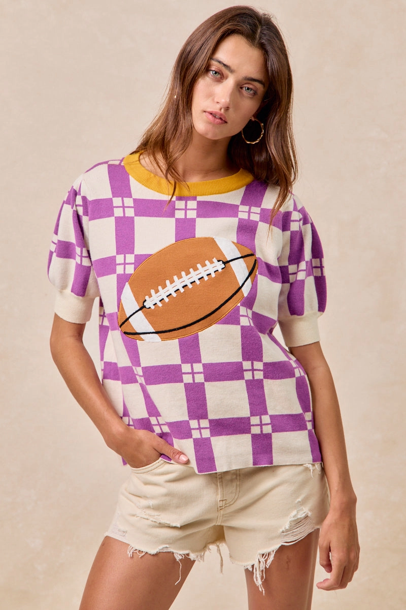 IT4410H-01 | GAMEDAY THEME CHECKER PATTERN FOOTBALL PATCHED TOP Modern Design