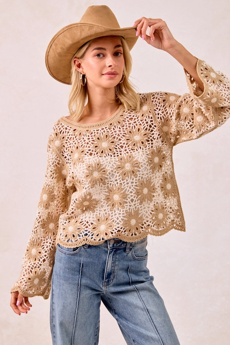 Quick Fit IT4411S-02 | FLOWER CROCHET KNIT TOP