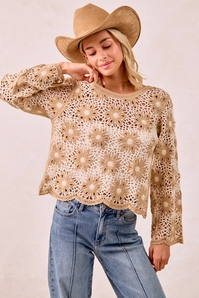 IT4411S-02P | FLOWER CROCHET KNIT TOP Loose cut