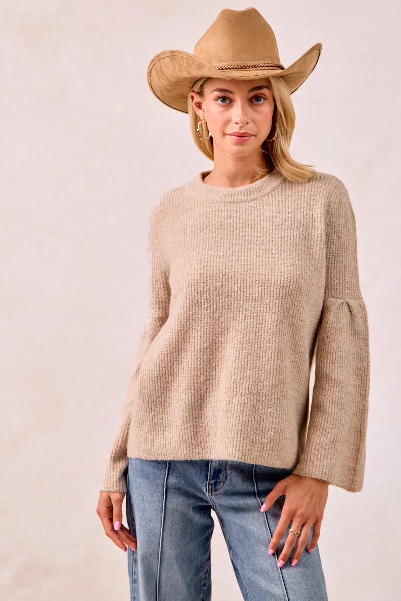 IT4433H-01 | SOLID KNIT SWEATER TOP WITH SLEEVES WIDE OPEN Clean Fit