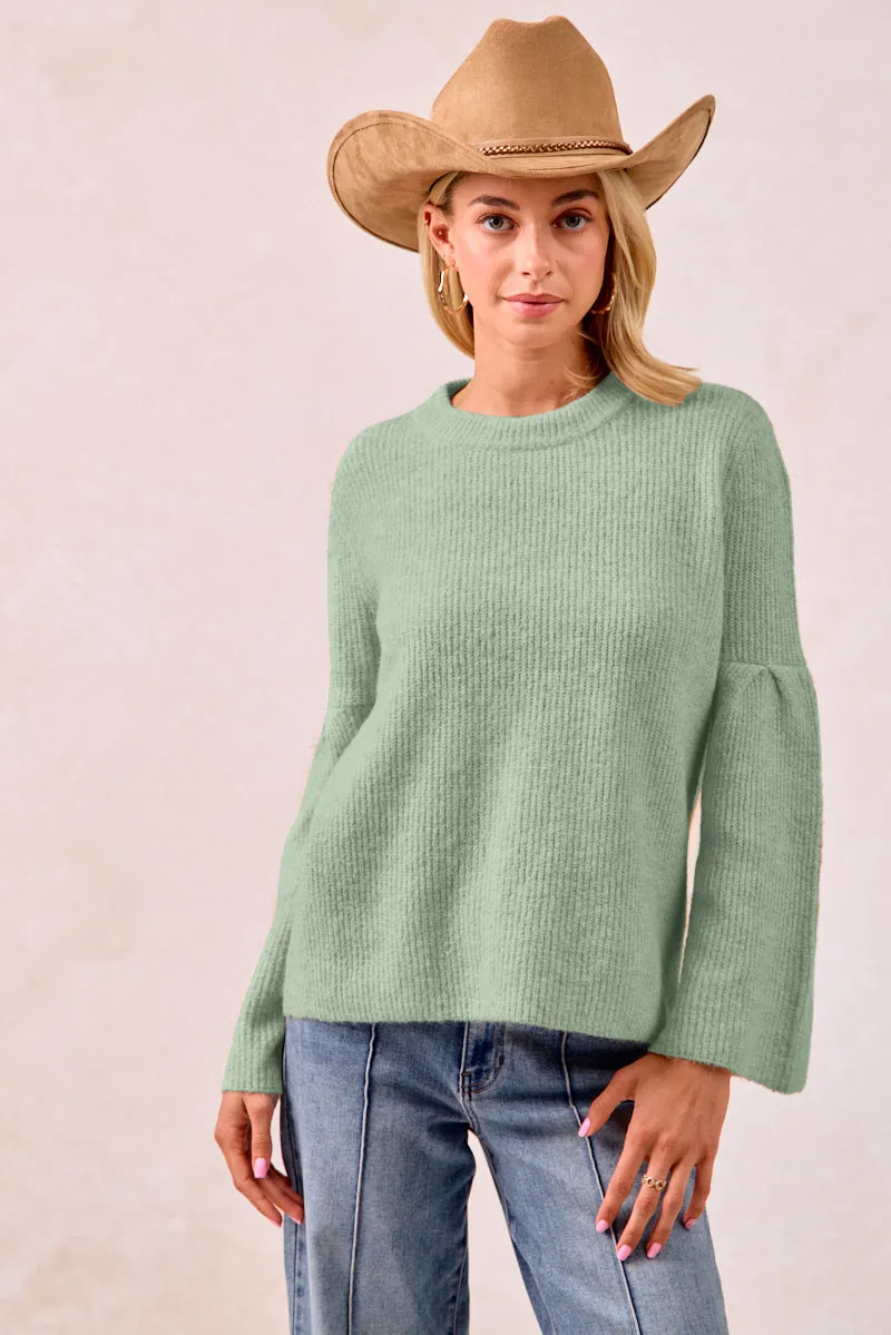 IT4433H-01 | SOLID KNIT SWEATER TOP WITH SLEEVES WIDE OPEN Outdoor Look Classic Look
