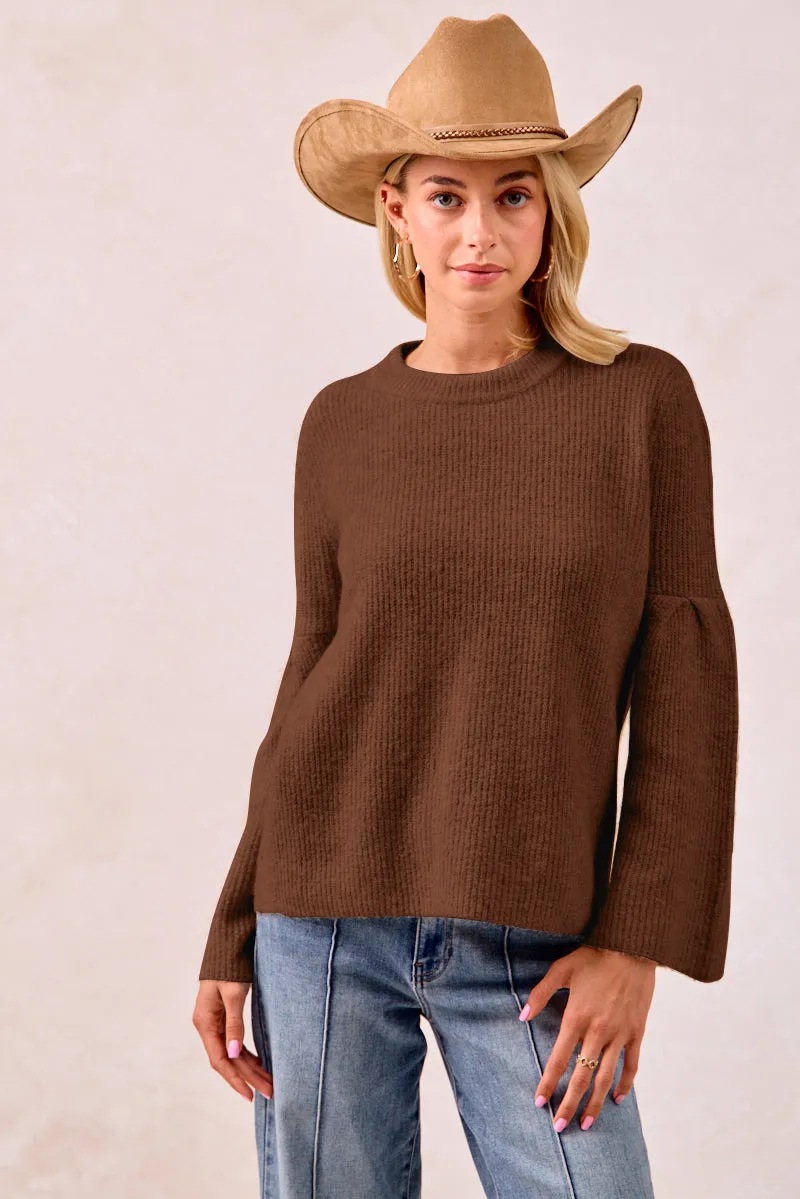 Functional Layer Piece Embellished Trim IT4433H-01 | SOLID KNIT SWEATER TOP WITH SLEEVES WIDE OPEN